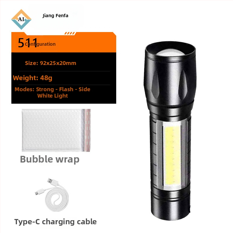 Kézi hajtású, újratölthető LED zseblámpa, 5W, alumíniumötvözetes test, 100–200 m fénysugár, kompakt, 360° forgó fej