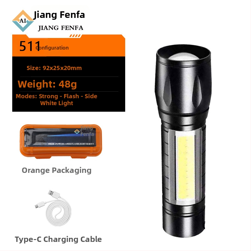 Kézi hajtású, újratölthető LED zseblámpa, 5W, alumíniumötvözetes test, 100–200 m fénysugár, kompakt, 360° forgó fej