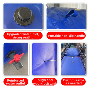 Pružný vodný vak na montáž do vozidla; odolný voči tlaku a opotrebeniu z PVC sieťovaného materiálu; skladací dizajn; určený pre zavlažovanie, prepravu vozidlom a protipožarnú ochranu