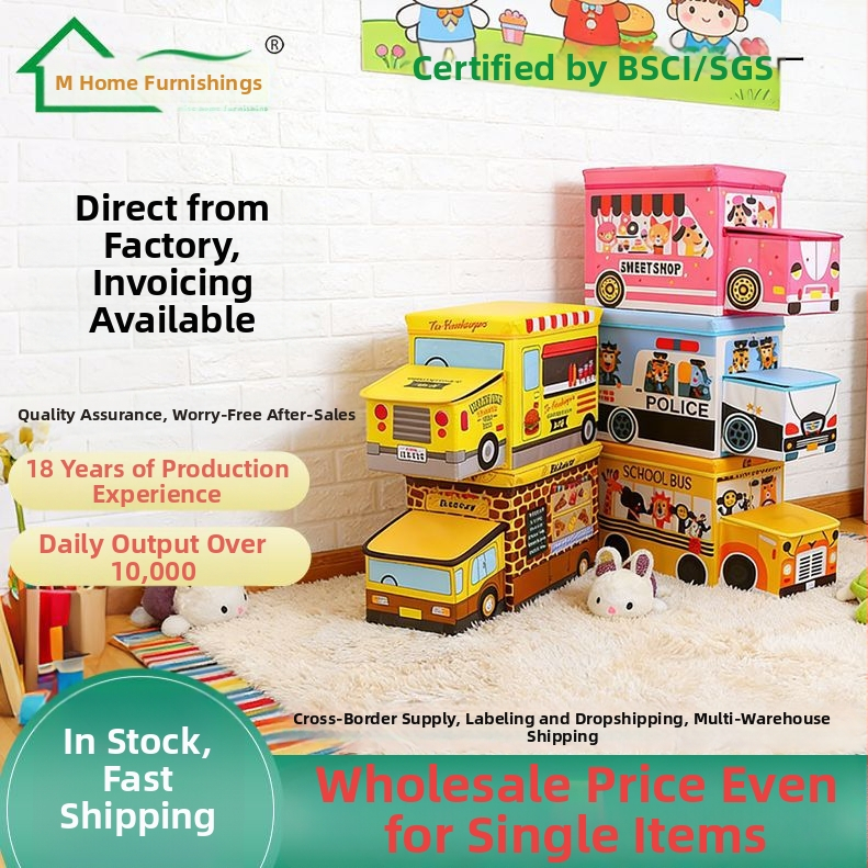 Taburet na skladovanie hračiek – Cartoon štýl, Materiál: netkaná textília, Kapacita 50 L, Zaťaženie 120 kg, Tvar: obdĺžnik