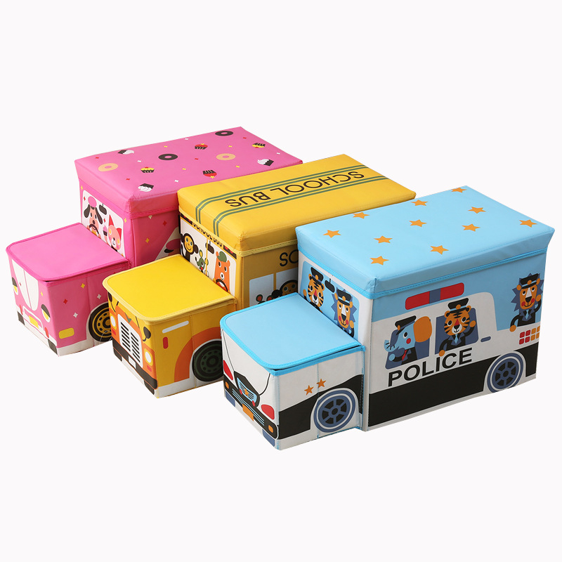 Taburet de depozitare pentru copii – Stil desen animat, Material: textil nețesut, Capacitate 50 L, Încărcare 120 kg, Formă dreptunghiulară