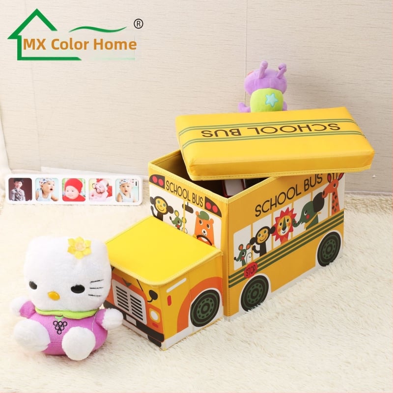 Taburet na skladovanie hračiek – Cartoon štýl, Materiál: netkaná textília, Kapacita 50 L, Zaťaženie 120 kg, Tvar: obdĺžnik