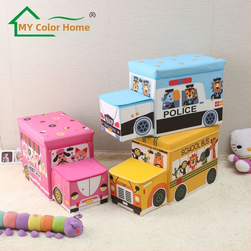 Taburet na skladovanie hračiek – Cartoon štýl, Materiál: netkaná textília, Kapacita 50 L, Zaťaženie 120 kg, Tvar: obdĺžnik