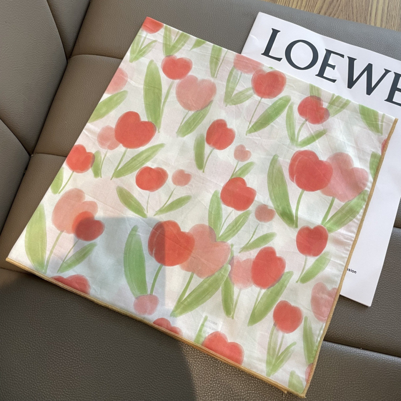 Малък квадратен шал, корейски стил за жени, 100% памук, печат, warp knitting, есен