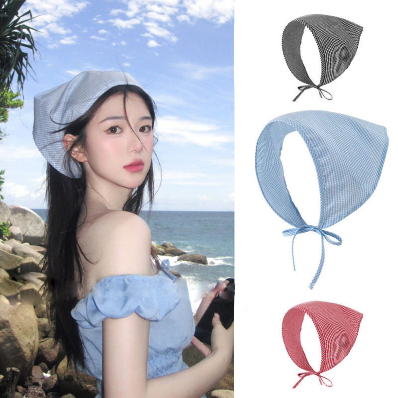 Ženski karirani trokutasti šal za kosu, romb oblik, tkanina, ljetna kolekcija 2024