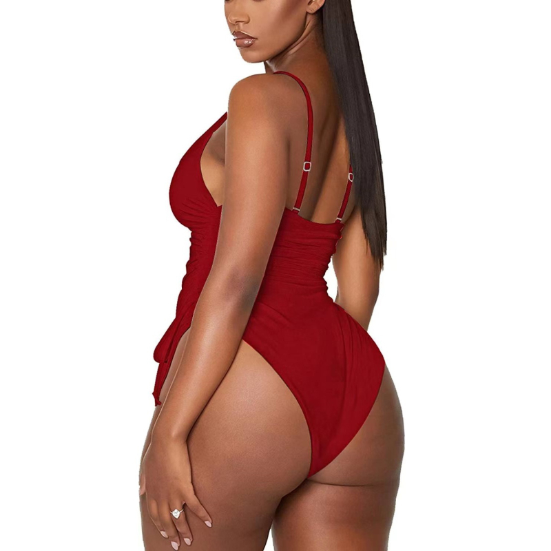 Plisirani jednodijelni kupaći kostim za žene s otvorenim leđima i prekrivanje trbuha, visok struk; jednofarban; bez rukava; jastučići za prsa, bez metalne potpore; materijal poliester s elastanom 82%; podstava poliester s elastanom 82%; 200 g