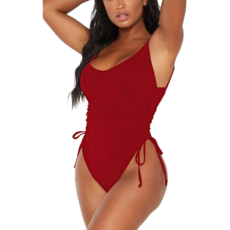 Plisirani jednodijelni kupaći kostim za žene s otvorenim leđima i prekrivanje trbuha, visok struk; jednofarban; bez rukava; jastučići za prsa, bez metalne potpore; materijal poliester s elastanom 82%; podstava poliester s elastanom 82%; 200 g