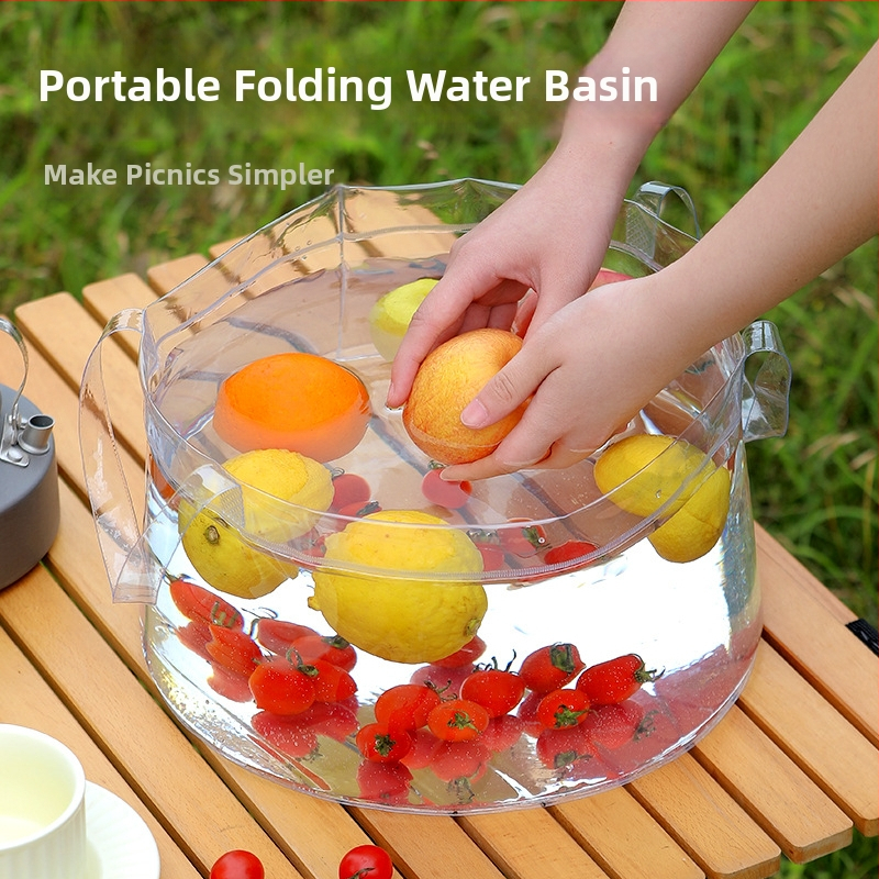 Skladaná vodná misa na kempovanie a cestovanie — priehľadný PVC, na umývanie a pranie, moderný jednoduchý dizajn