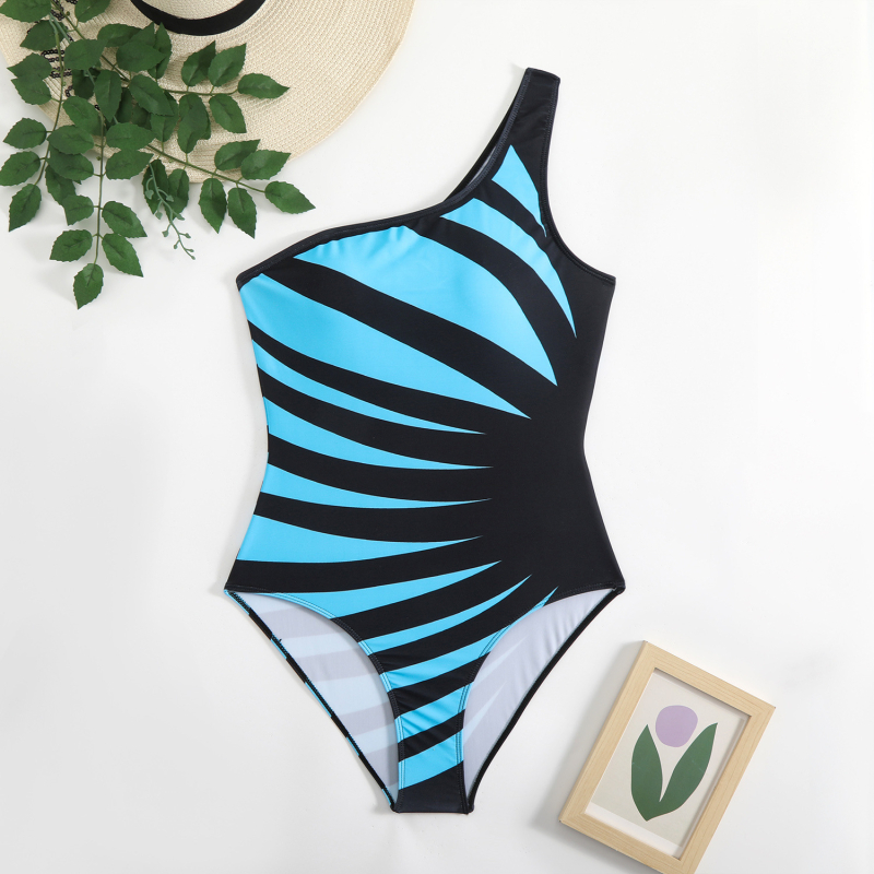Costum de baie întreg cu imprimeu zebra, cu burete la bust, fără suport metalic, material poliester, căptușit poliester-spandex