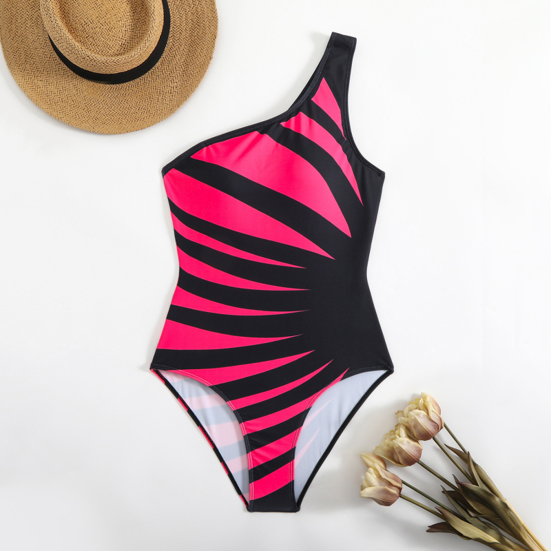 Costum de baie întreg cu imprimeu zebra, cu burete la bust, fără suport metalic, material poliester, căptușit poliester-spandex