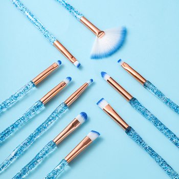 Κρυστάλλινο σετ 10 πινέλων μακιγιάζ — πινέλα για σκιά ματιών, κονσίλερ και πινέλα πούδρας, με απαλές συνθετικές τρίχες και πλαστικές λαβές