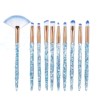 Κρυστάλλινο σετ 10 πινέλων μακιγιάζ — πινέλα για σκιά ματιών, κονσίλερ και πινέλα πούδρας, με απαλές συνθετικές τρίχες και πλαστικές λαβές