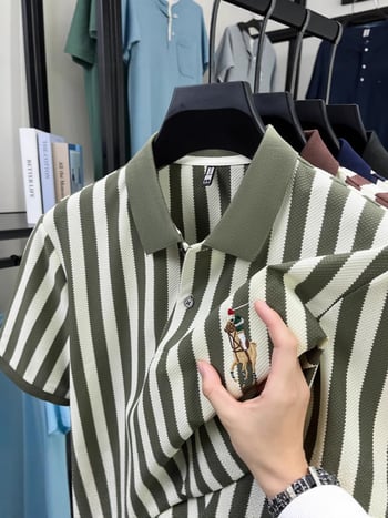 Csíkos poló felső, laza szabású, rövid ujjú, lélegző, nedvességelvezető pamutkeverék