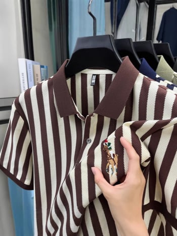 Csíkos poló felső, laza szabású, rövid ujjú, lélegző, nedvességelvezető pamutkeverék