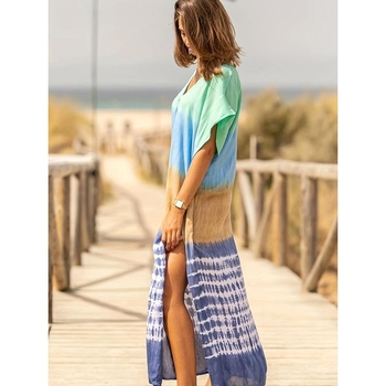 Pareu de plajă, Tie-Dye, protecție solară, țesătură poliester, conținut polipropilenă, set pentru cuplu la plajă