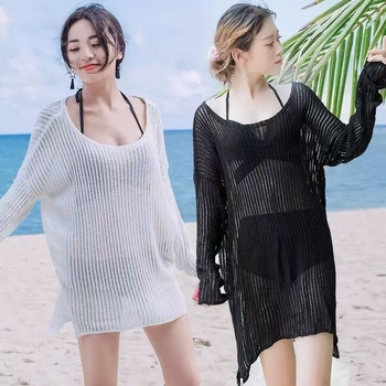 Koreai stílusú hálós stranddzseki szabálytalan hasítással – napvédő, laza szabás, akril-gyapjú keverék