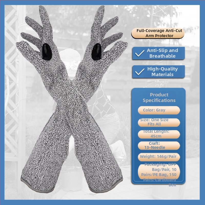 HPPE rukavice proti rezu s predĺženým manžetou, protišmykové, olejovo odolné, priedušné, tepelná odolnosť pre spracovanie skla a priemyselnú bezpečnosť.