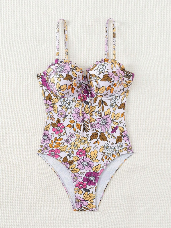 Ženski jednodijelni kupaći kostim s ugrađenom podstavom i jastučićem, otisak, seksi otvorena leđa, poliester