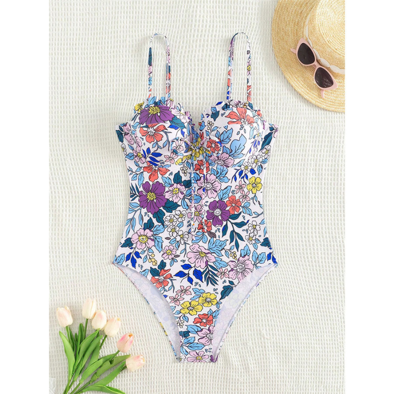 Ženski jednodijelni kupaći kostim s ugrađenom podstavom i jastučićem, otisak, seksi otvorena leđa, poliester