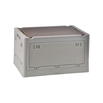 Kültéri tároló doboz - öt ajtós, oldalsó ajtóval, összecsukható, fa fedél, PP műanyag, 55 literes kapacitás