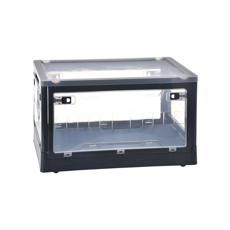 Kültéri tároló doboz - öt ajtós, oldalsó ajtóval, összecsukható, fa fedél, PP műanyag, 55 literes kapacitás