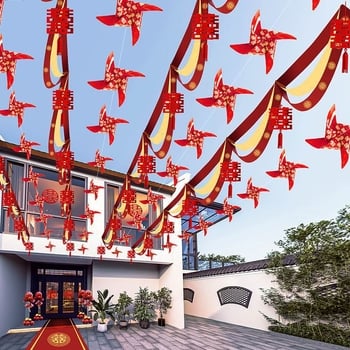 Σετ διακόσμησης γάμου για αυλή με φαναράκια, γιρλάντες και κορδέλες από πλαστικό