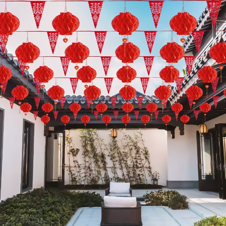 Σετ διακόσμησης γάμου για αυλή με φαναράκια, γιρλάντες και κορδέλες από πλαστικό