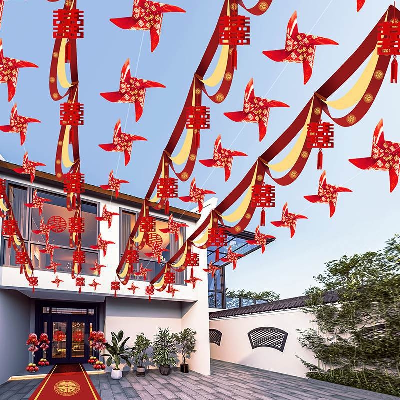 Σετ διακόσμησης γάμου για αυλή με φαναράκια, γιρλάντες και κορδέλες από πλαστικό