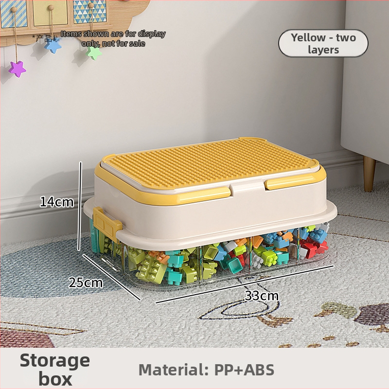 Box na skladovanie hračiek a organizér stavebných blokov s priečinkami na malé dieliky — plastová konštrukcia, prispôsobiteľné logo, moderný minimalistický štýl