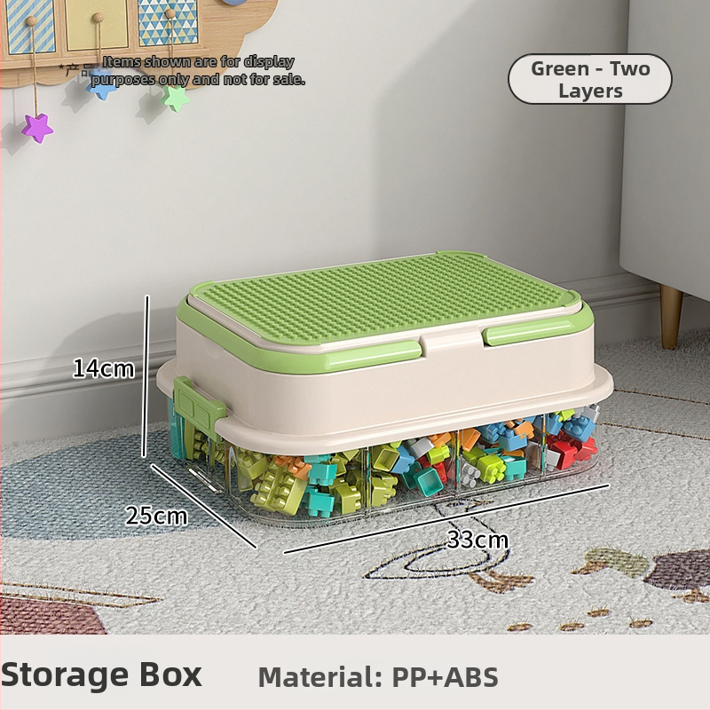 Box na skladovanie hračiek a organizér stavebných blokov s priečinkami na malé dieliky — plastová konštrukcia, prispôsobiteľné logo, moderný minimalistický štýl