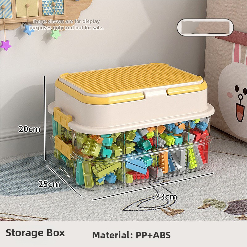 Box na skladovanie hračiek a organizér stavebných blokov s priečinkami na malé dieliky — plastová konštrukcia, prispôsobiteľné logo, moderný minimalistický štýl