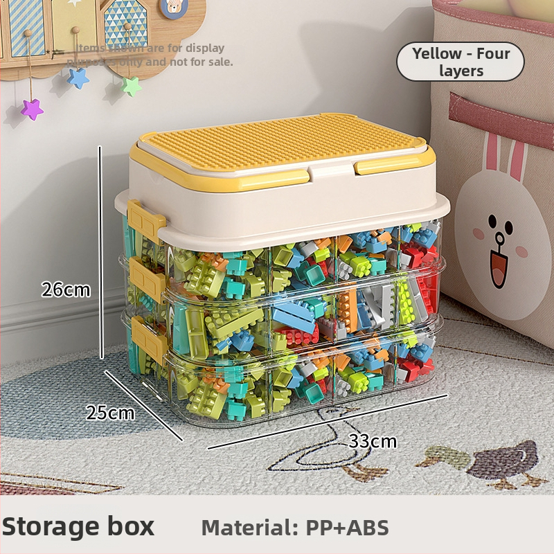 Box na skladovanie hračiek a organizér stavebných blokov s priečinkami na malé dieliky — plastová konštrukcia, prispôsobiteľné logo, moderný minimalistický štýl