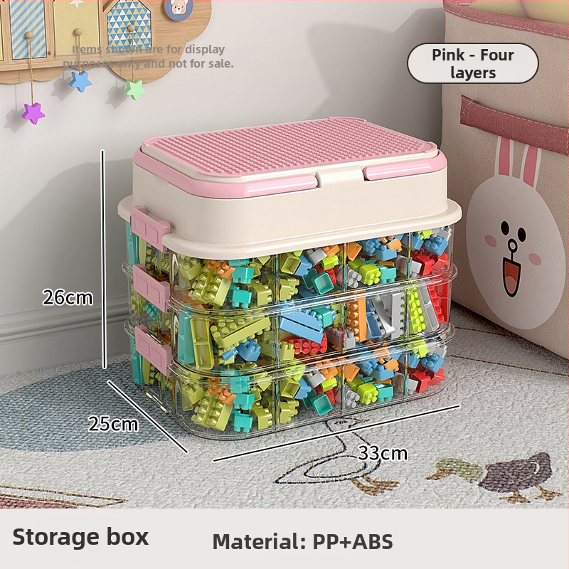 Box na skladovanie hračiek a organizér stavebných blokov s priečinkami na malé dieliky — plastová konštrukcia, prispôsobiteľné logo, moderný minimalistický štýl