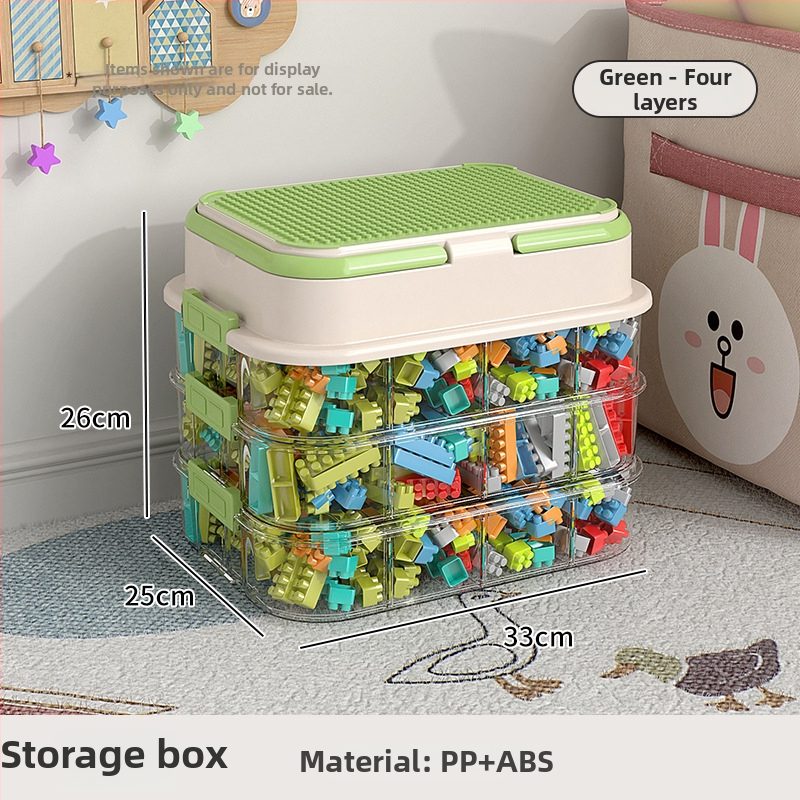 Box na skladovanie hračiek a organizér stavebných blokov s priečinkami na malé dieliky — plastová konštrukcia, prispôsobiteľné logo, moderný minimalistický štýl