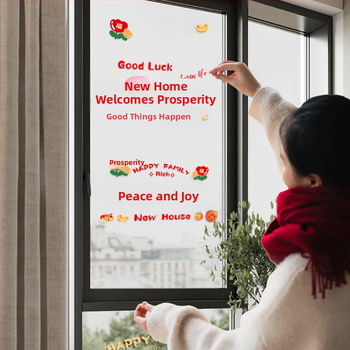Okenná dekoratívna nálepka – elektrostatická fólia, šťastný znak pre sťahovanie, balená v opp vrecku, darček