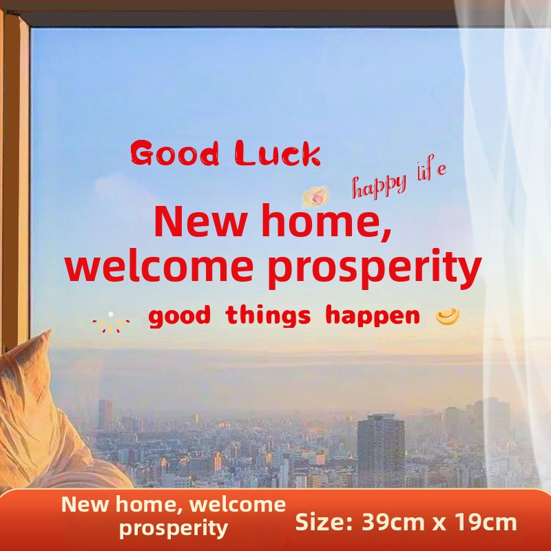 Okenná dekoratívna nálepka – elektrostatická fólia, šťastný znak pre sťahovanie, balená v opp vrecku, darček