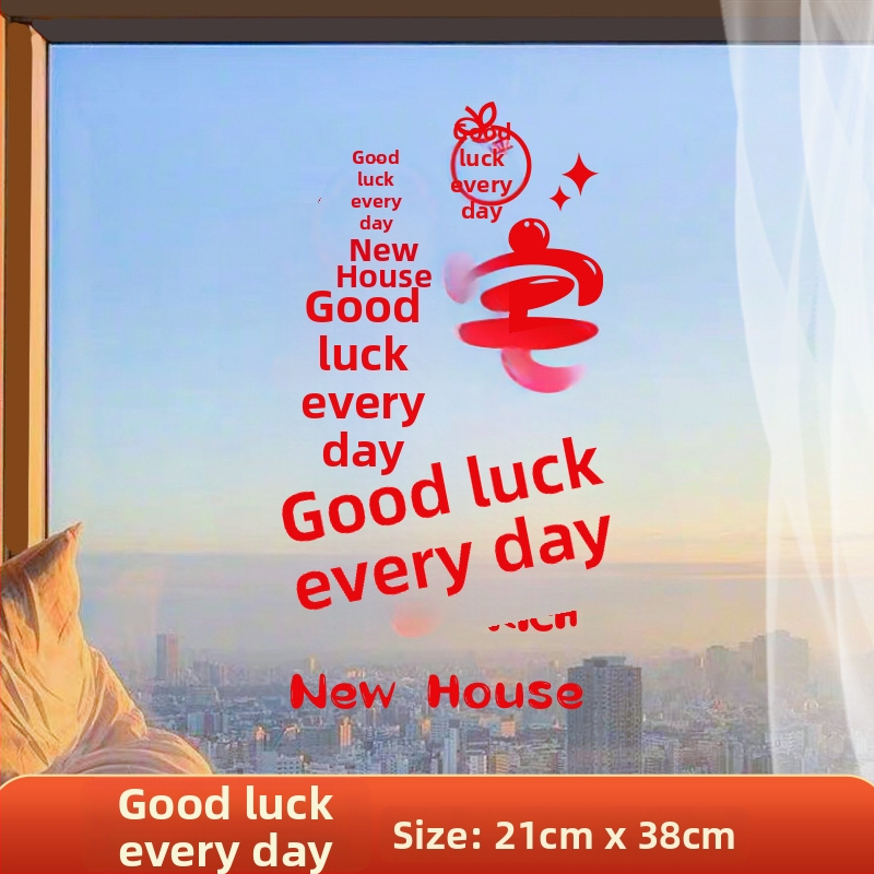 Okenná dekoratívna nálepka – elektrostatická fólia, šťastný znak pre sťahovanie, balená v opp vrecku, darček