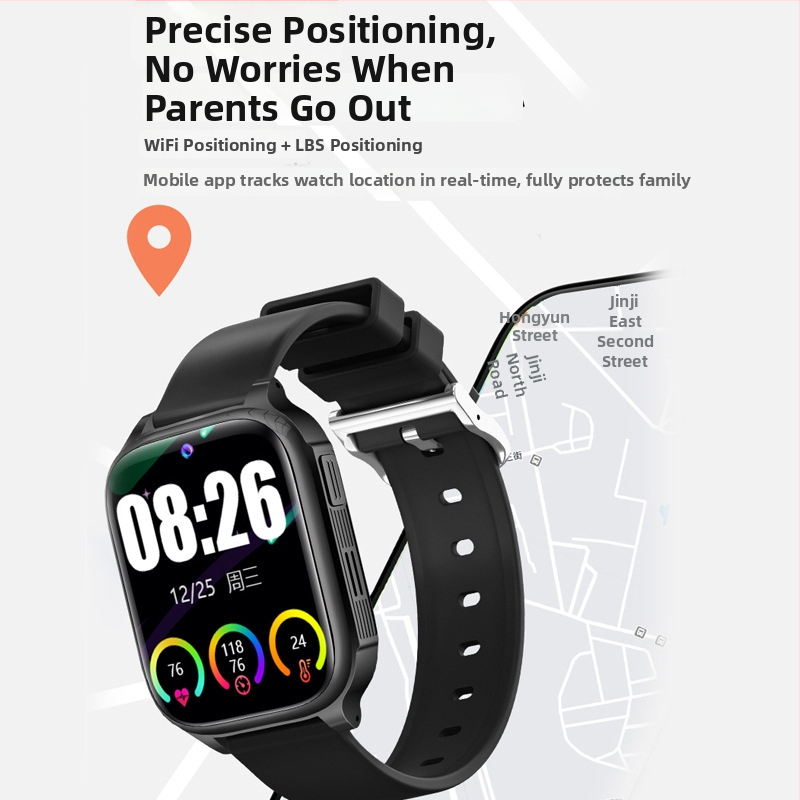 Смарт часовник с 4G SOS едно натискане на повикване, измерване на кръвно налягане, сърдечна честота, SpO2 и водоустойчив.