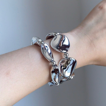 Metalni unisex narukvica s geometrijskim dizajnom u retro-futurističkom stilu, polirana površina, porijeklo Yiwu, ljeto 2025 — Yiming jewelry