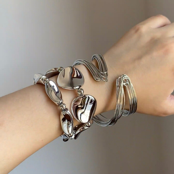 Metalni unisex narukvica s geometrijskim dizajnom u retro-futurističkom stilu, polirana površina, porijeklo Yiwu, ljeto 2025 — Yiming jewelry