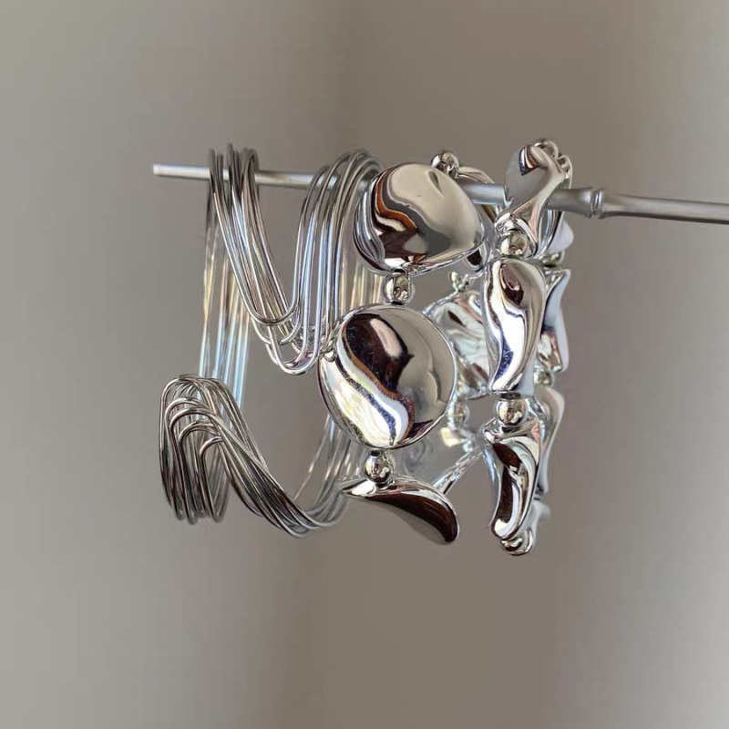 Metalni unisex narukvica s geometrijskim dizajnom u retro-futurističkom stilu, polirana površina, porijeklo Yiwu, ljeto 2025 — Yiming jewelry