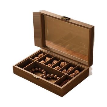 Stolna kutija za nakit od drveta oraha, dizajn glave lava, prikaz otporan na prašinu, dvostruki pretinci