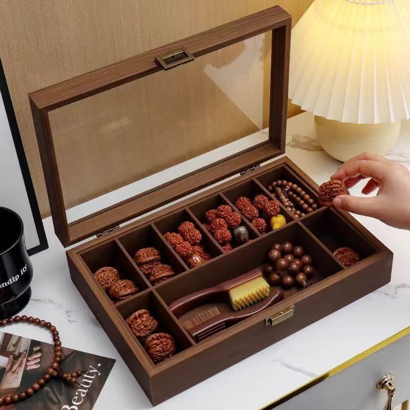 Stolna kutija za nakit od drveta oraha, dizajn glave lava, prikaz otporan na prašinu, dvostruki pretinci