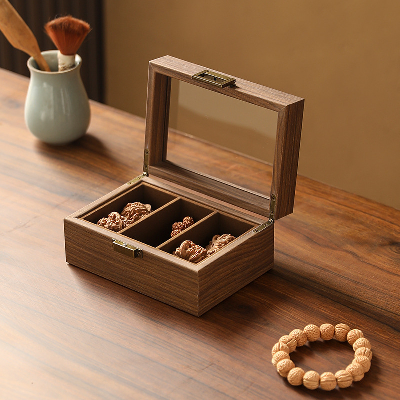 Stolna kutija za nakit od drveta oraha, dizajn glave lava, prikaz otporan na prašinu, dvostruki pretinci