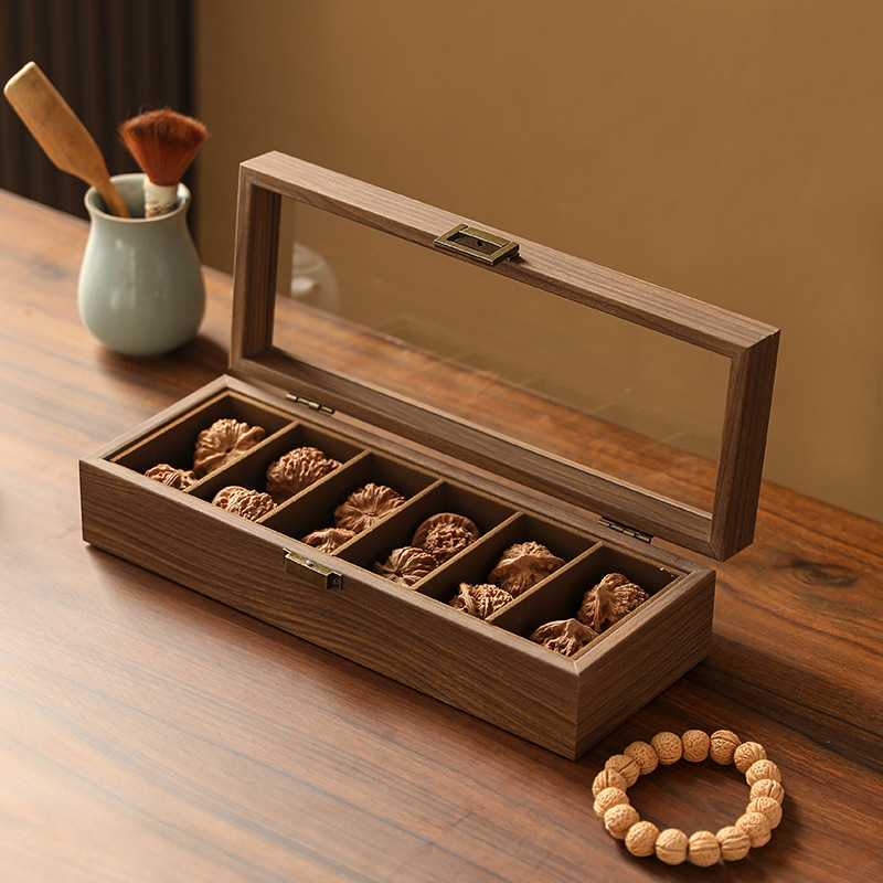 Stolna kutija za nakit od drveta oraha, dizajn glave lava, prikaz otporan na prašinu, dvostruki pretinci