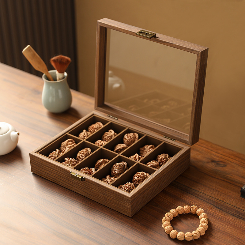 Stolna kutija za nakit od drveta oraha, dizajn glave lava, prikaz otporan na prašinu, dvostruki pretinci