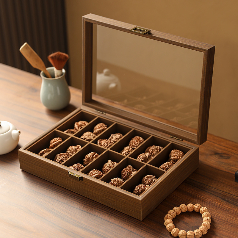 Stolna kutija za nakit od drveta oraha, dizajn glave lava, prikaz otporan na prašinu, dvostruki pretinci