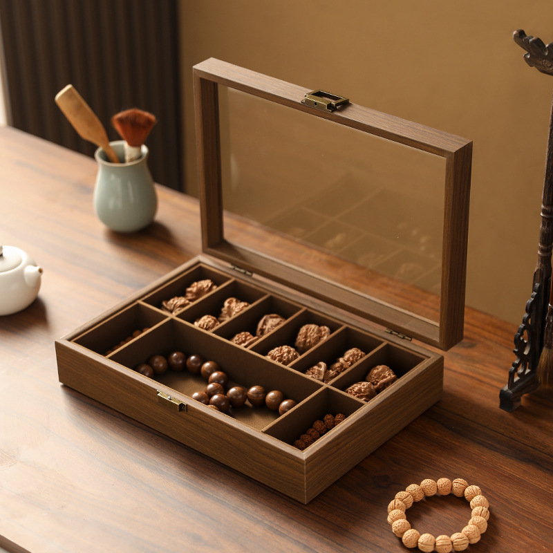 Stolna kutija za nakit od drveta oraha, dizajn glave lava, prikaz otporan na prašinu, dvostruki pretinci