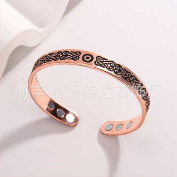 Bratara magnetică din cupru cu deschidere, stil vintage etnic, motiv floral