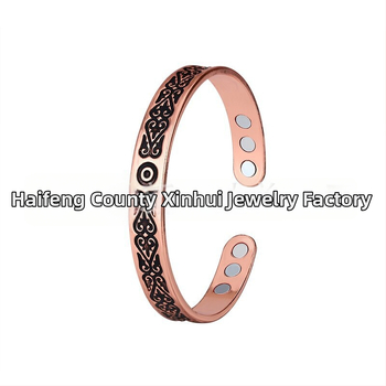 Bratara magnetică din cupru cu deschidere, stil vintage etnic, motiv floral